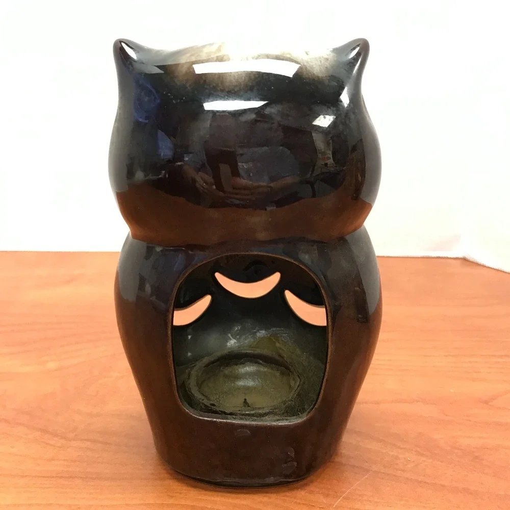 Vintage Owl Tealight Candle Holder‎ w/ marble eyes Inarco Mid Century Japan